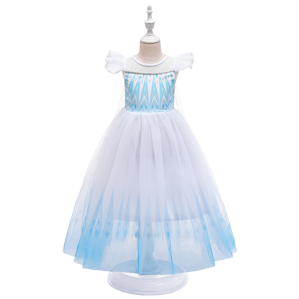 Frozen Children's Dress Flying Sleeve Lace Gradient Ruffled Puffy Princess Dress cosplay Costume