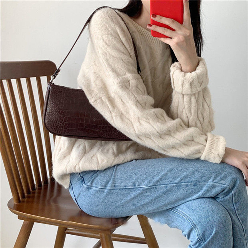 Diseño de nicho francés estilo coreano versátil cocodrilo patrón baguette bolsa retro axila bolsa 2023 nueva bolsa de hombro portátil