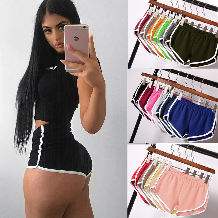 2024 European and American Export Sports Shorts Women's Home Casual Pure Color Fashion Yoga Beach Pants Candy Color Hot Pants