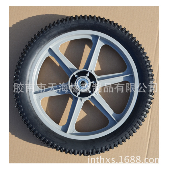 割草机工具车手推车用的14x2英寸空心不充气橡胶轮子配灰塑料轮辐