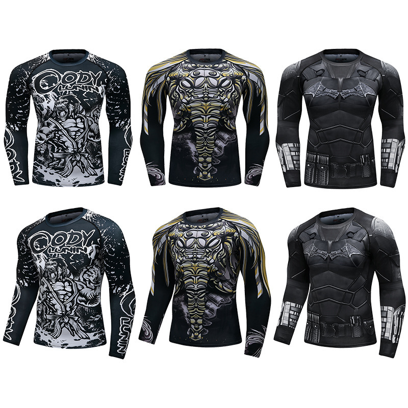 Men's Long-sleeved Quick-drying Tights Elastic Compression Clothing Anti-abrasion Jiu-jitsu Training Clothing 2020 New Style Shaper