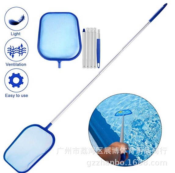 Cross-Border In-Stock Swimming Pool Cleaning Net with Pole, 5-Section Aluminum Pole Shallow Net, Detachable Five-Section Pole Net for Pool Skimming