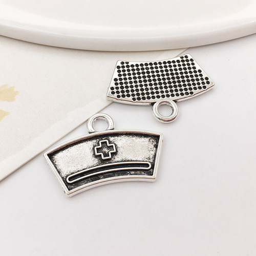 Factory Direct Sale Tibetan Silver Small Pendant DIY Bracelet Necklace Medical Supplies Nurse Cap Stethoscope 1 Piece Decorative Accessory