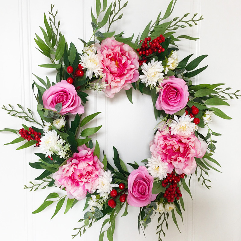 欧式玫瑰牡丹大花圈 门楣花环壁饰挂饰花环 家居婚礼橱窗装饰品