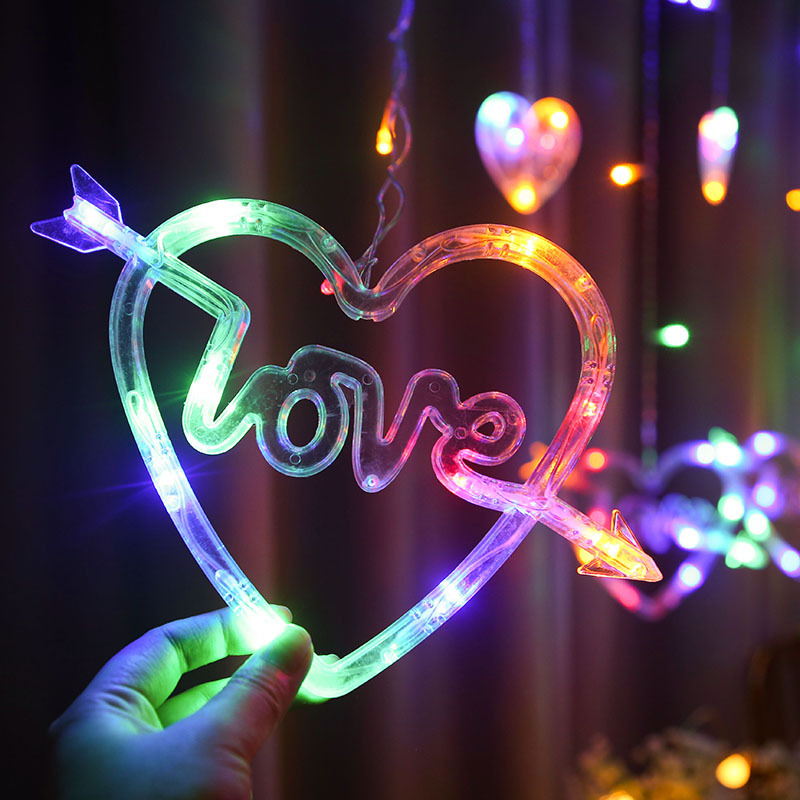 Amor Cadena de luz de hielo tira de luz una flecha a través del corazón cortina de luz de color luz LED al por mayor Amor cortina de amor luz estrella Luz de luna