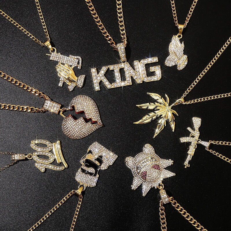 European and American personality exaggerated hip-hop trend full diamond pendant hip-hop necklace jewelry men's gold necklace hip-hop style European and American personality exaggerated hip-hop trend full diamond pendant hip-hop necklace jewelry men's gold necklace hip-hop style