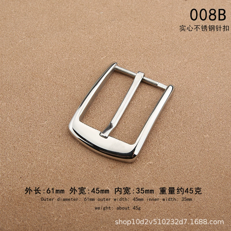 Belt Buckle, Stainless Steel 3.5 cm, Polished Pin Buckle for 3.3–3.4 cm Belts