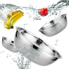 Stainless Steel Rice Sieve 3-Piece Set: Strainer Basin, Multi-Use Vegetable Washing Basin, Practical Rice-Washing Tool for Kitchen—Gift Set, Direct Factory Sales