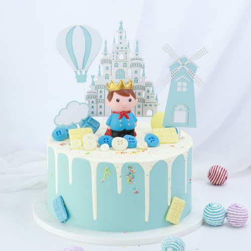 Copyright baking cake decorations birthday decoration princess prince castle balloon clouds card and flag plug-in