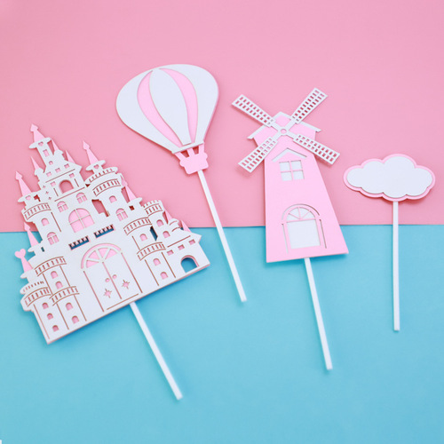 Copyright baking cake decorations birthday decoration princess prince castle balloon clouds card and flag plug-in