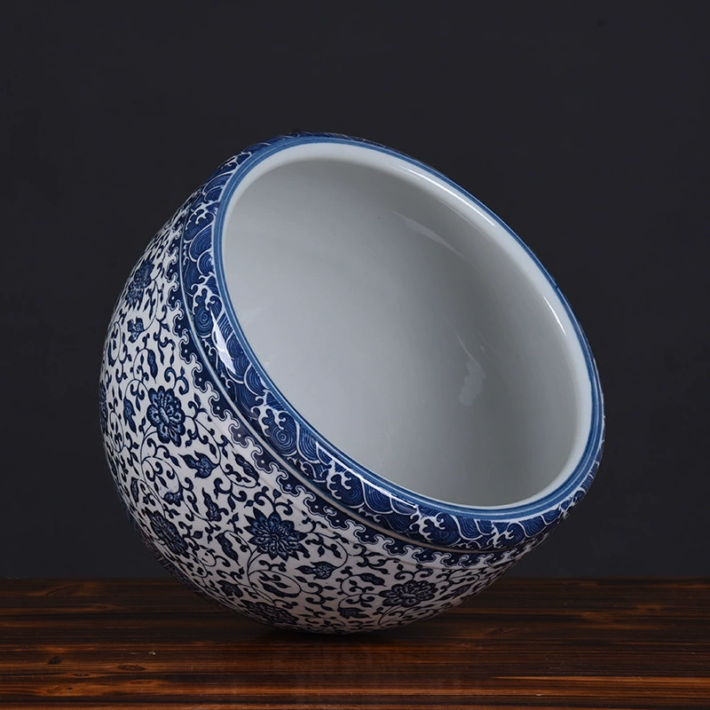 Jingdezhen ceramic bowl lotus pot blue and white porcelain fish basin household copper coin grass water cultivated water lilies special lotus pot