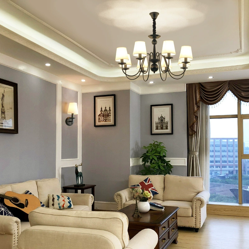 Хлопковая? Wait translation: The item is: "Cloth, black country retro creative ceiling lamp for living room for bedroom, American style"
