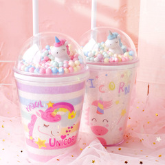 Girlwill Unicorn Plastic Water Cup Summer Straw Cup Trendy Cup Kids Cute Creative Gift Cup
