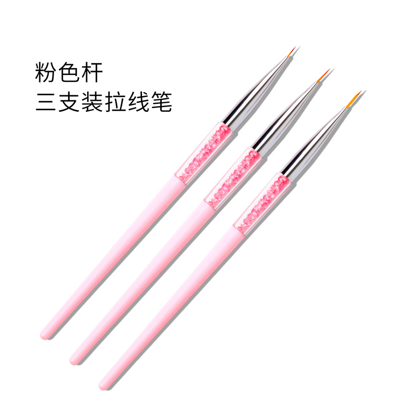 Traje de pluma de dibujo de uñas de Venta caliente transfronteriza 3 piezas pluma de pintura de uñas con pluma de dibujo de diamantes colección de pluma de pintura
