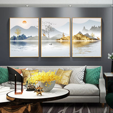 新中式装饰画山水画现代餐客厅挂画沙发背景墙三联画靠山招财壁画