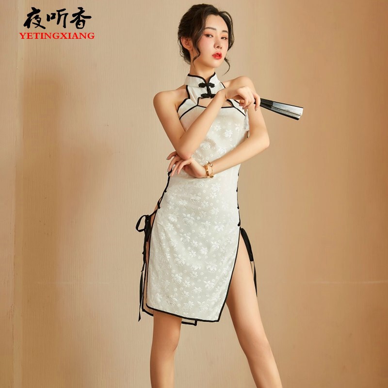 Night Tingxiang New Sexy Lingerie Sexy Strap Temptation Republic of China Style Split Hollow Retro Cheongsam Uniform 560