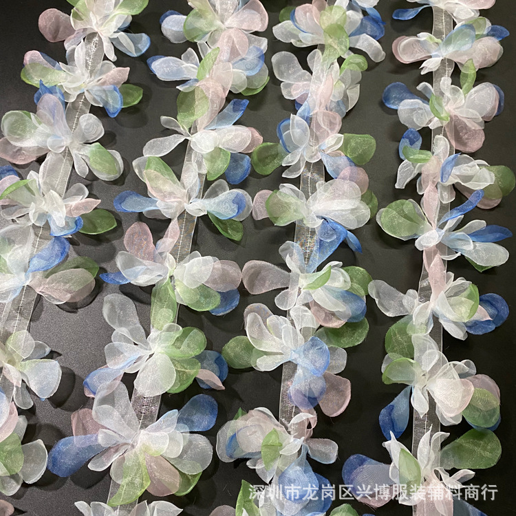 彩色马卡龙渐变仙气雪纱立体花朵头饰品辅料花边DIY手工辅料