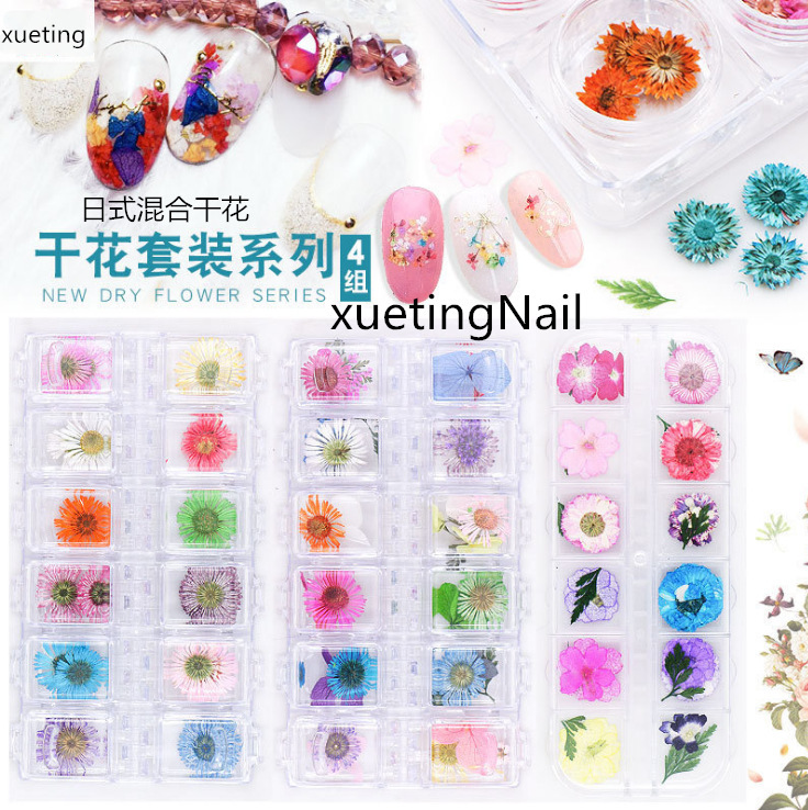 New nail art dried flower nail art three-dimensional size dried flower 6 colors nail decals 12 colors suit lace flower dried flower
