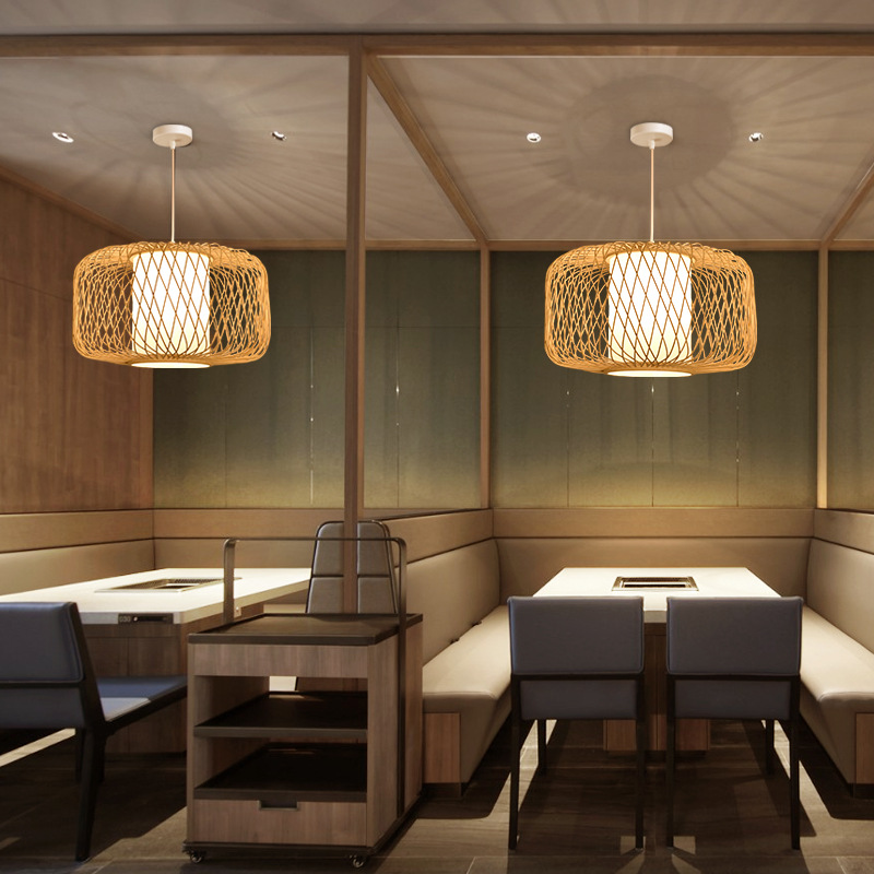 Bambú chino tejido araña de bambú artesanal lámpara araña Sudeste asiático restaurante creativo japonés salón té B & B