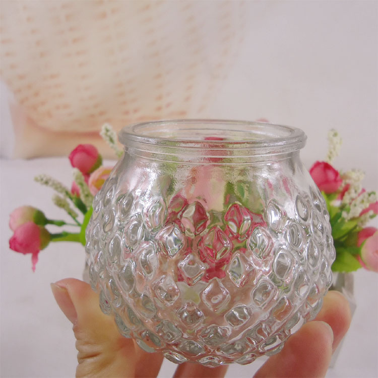 厂家直销广口菱形雕刻蜡烛台香薰蜡烛玻璃瓶空瓶蜡烛罐加工