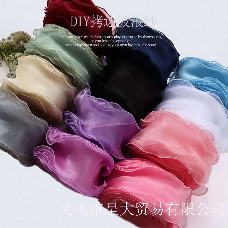 New 8cm three yarn wave hem yarn organza DIY handmade bow yarn with ruffled ribbon