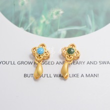 DIY饰品配件 铜镀古法金瓜子扣 滴油四叶草吊坠扣 菱形沙金如意夹