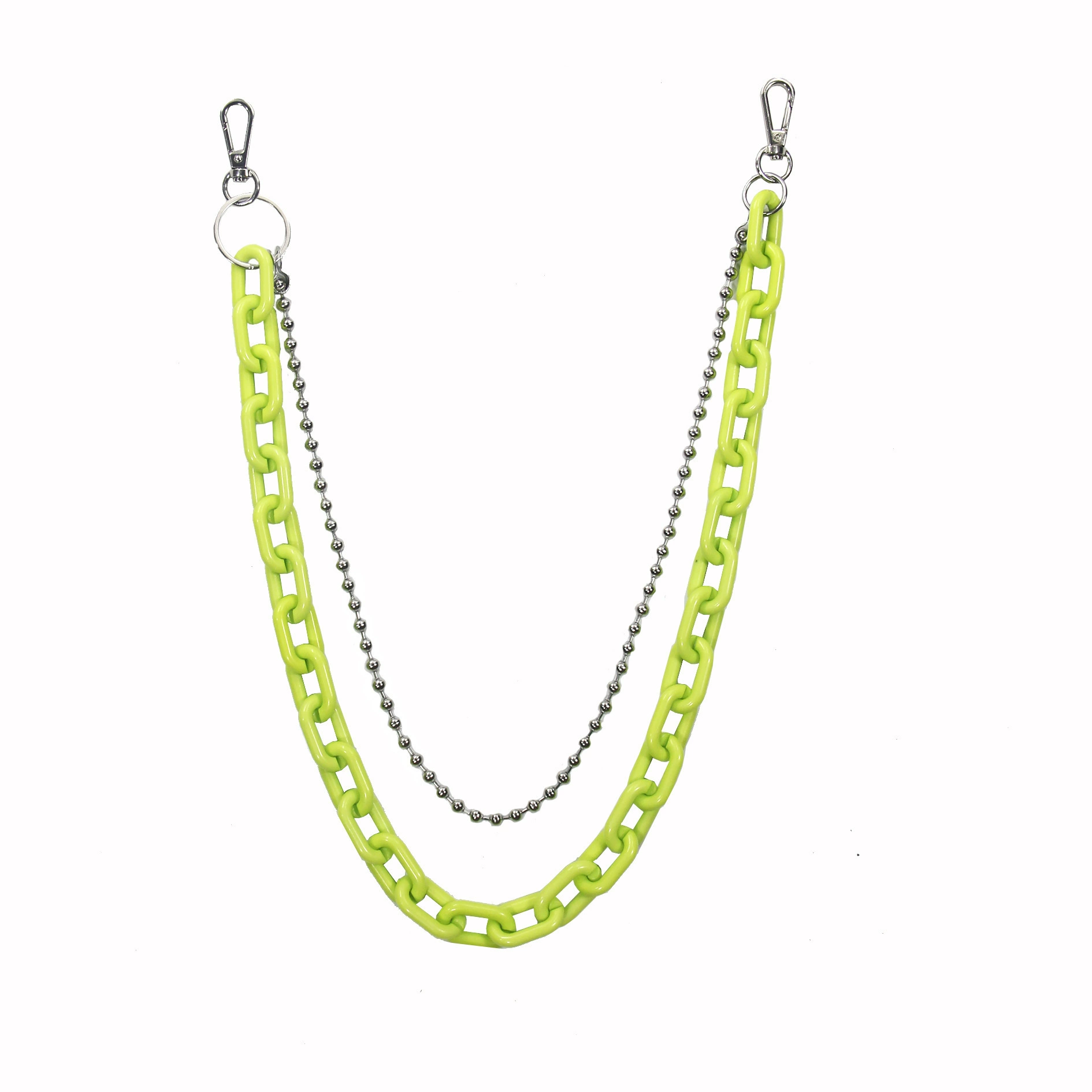 Tide, retro acrylic green chain, fluorescence sports trousers hip-hop style