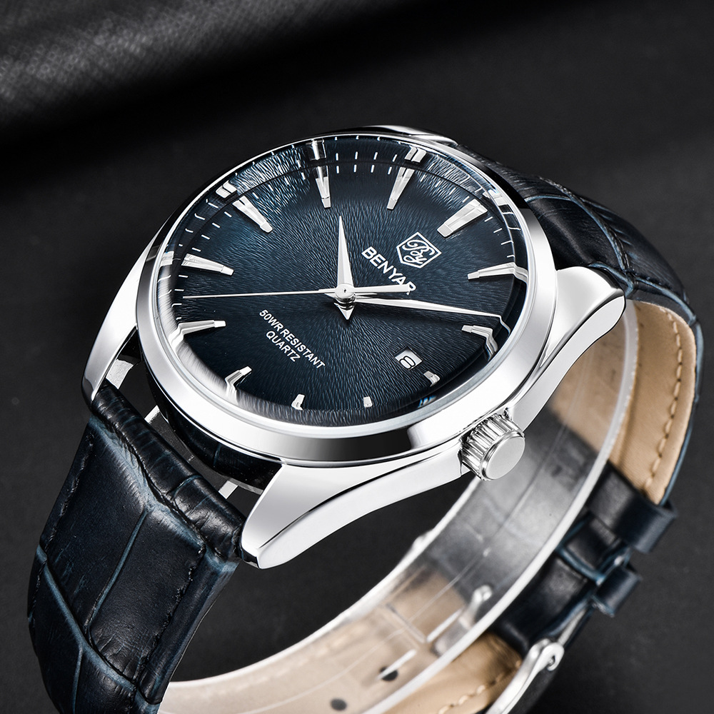 BENYAR nuevo reloj de cuarzo para hombres moda simple impermeable reloj de cuero de negocios 5163