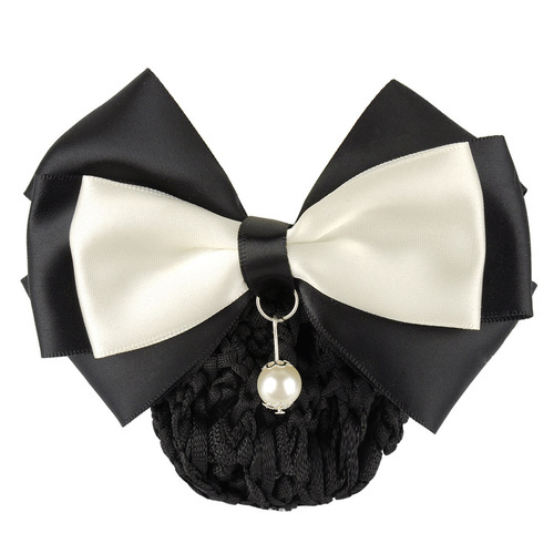 Professional hair flower Korean style hair net jewelry bow hanging pearl bank post mobile stewardess ribbon hairpin