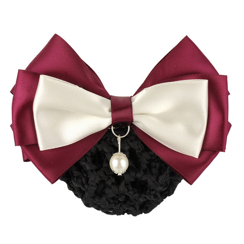 Professional hair flower Korean style hair net jewelry bow hanging pearl bank post mobile stewardess ribbon hairpin