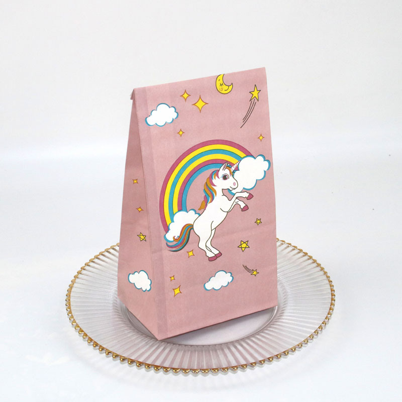 Nueva bolsa de papel a prueba de aceite de una sola vez patrón de unicornio fondo cuadrado bolsa de comida pastel occidental punto bolsa de embalaje en stock lote