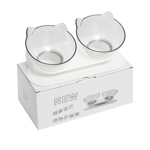 P wholesale tilted transparent cat ears pet double bowl cat bowl two-in-one internet celebrity neck protection cat bowl