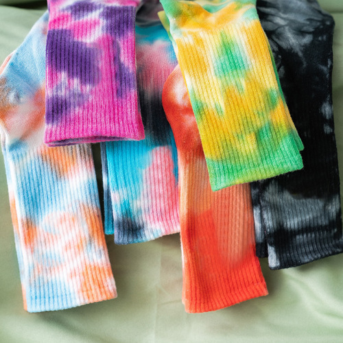 Tie-dyed mid-calf socks, street fashion high-cut socks, men's and women's solid color cotton socks, basketball men's socks, skateboard socks