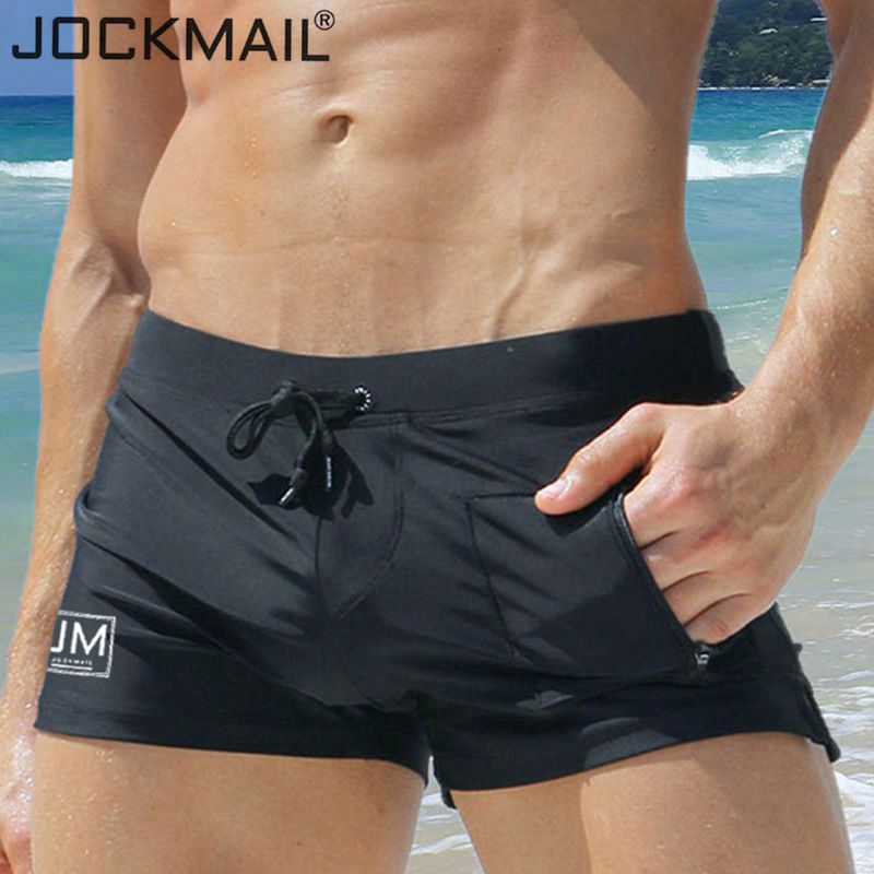JOCKMAIL Cross-border Explosions Men's Low Waist Front Pocket plus size Hot Spring Swimming Trunks Men's Flat-angle Swimming Trunks