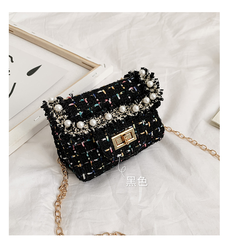 Venta al por mayor 2019 nuevo estilo Chanel Pearl bolso de hombro para niños Cadena de algodón y lino bolso de mensajero princesa monedero para niños
