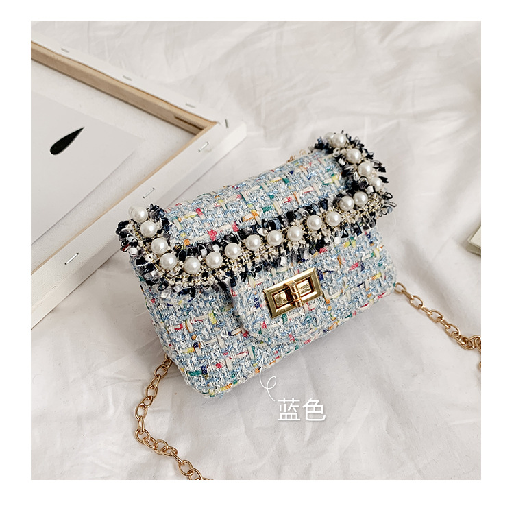 Venta al por mayor 2019 nuevo estilo Chanel Pearl bolso de hombro para niños Cadena de algodón y lino bolso de mensajero princesa monedero para niños