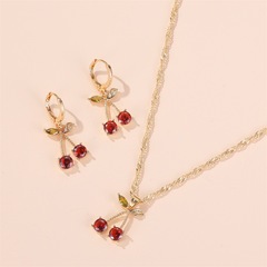 Hot-selling European and American-style wedding and evening party jewelry: elegant pomegranate-red cherry necklace for women, simple and versatile crystal earrings.