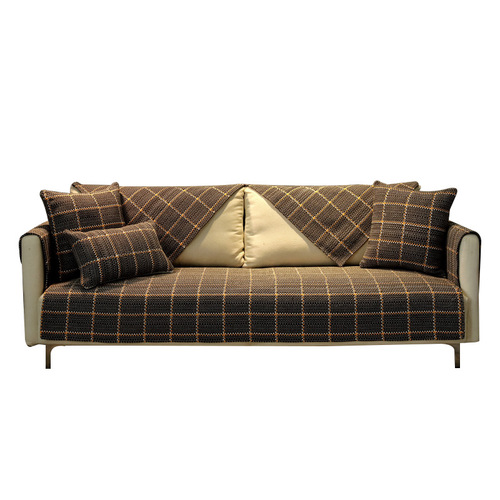 Nordic Modern Cotton Linen Fabric Grid Sofa Cushion Cover All-Season Universal Fresh Backrest Scarf Full Cover