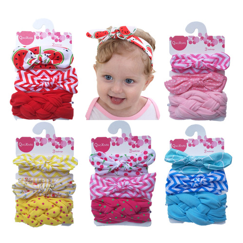 European and American new three-piece children's hairband set, baby hair accessories set, bow headband, rabbit ear headband manufacturer
