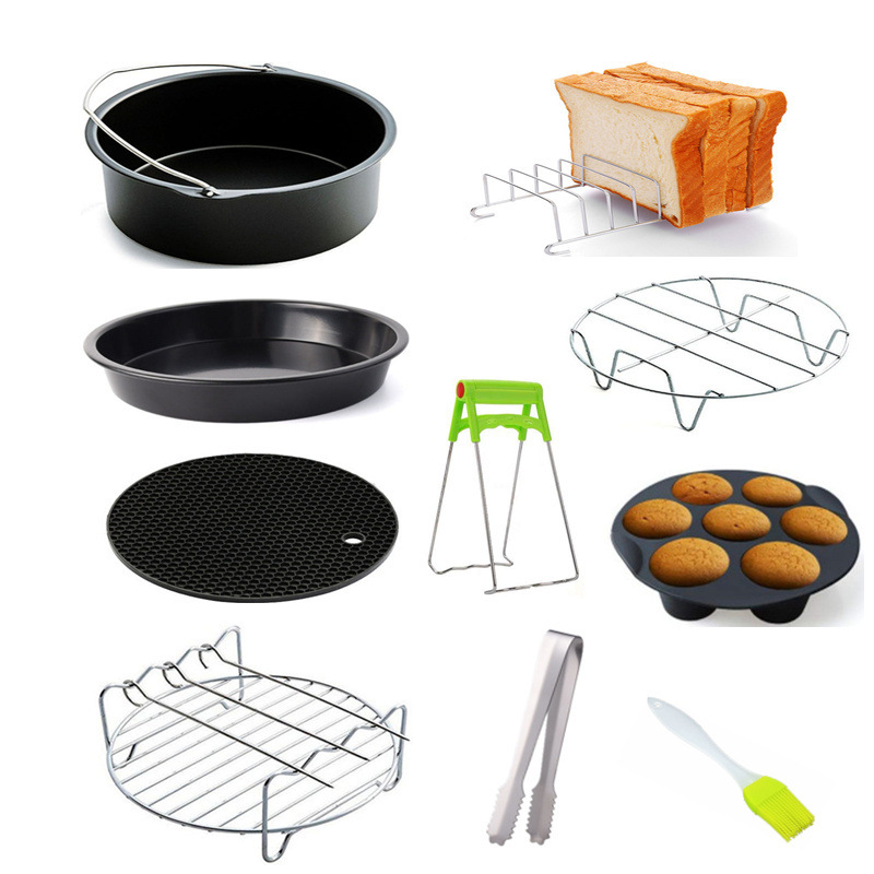 Accesorios de la freidora de aire 6/7 pulgadas traje hornear cesta parrilla adecuado para 10 piezas kit 3.2QT-5.8QT hornear