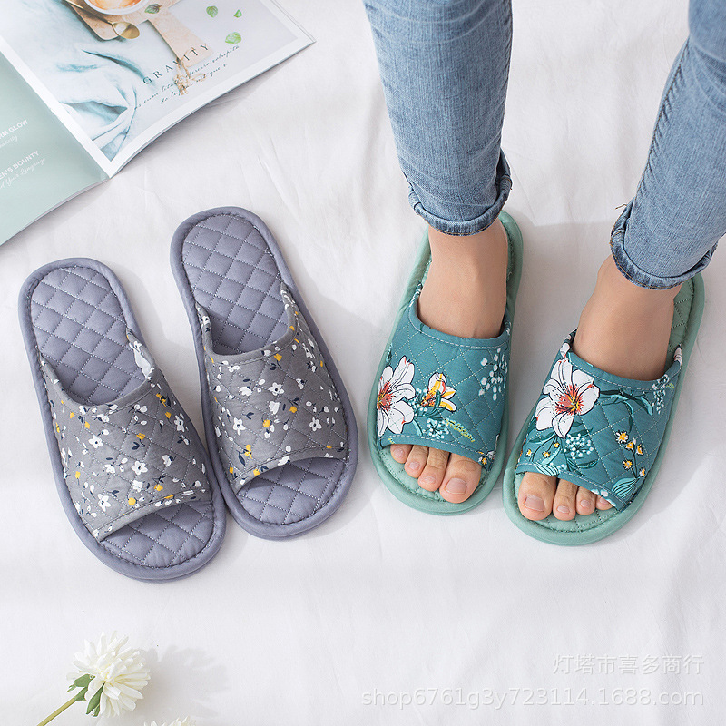 New Machine Washable Household Indoor Silent Slippers for Men and Women Couple Spring and Autumn Four Seasons Fabric Cotton Slippers