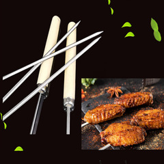Stainless steel thickened material wooden handle barbecue needle steel skewer barbecue tool barbecue skewer BBQ barbecue skewer wooden handle needle