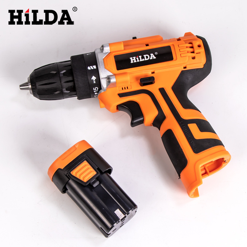 Hilda fábrica directa batería de litio recargable taladro de mano multifuncional destornillador eléctrico herramienta eléctrica doméstica