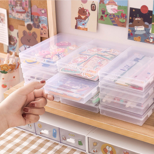 Transparent handbook sticker note mini storage box student plastic desktop classification induction label organizing small box
