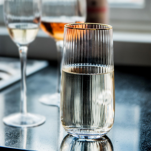 Golden-Edge Transparent Striped Glass Cup Home Light Luxury Style Living Room Water Cup Set Whiskey Cup Beer Cup Bar Cup