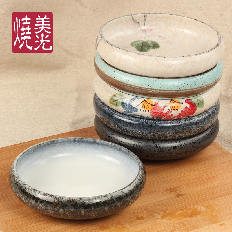 Ceramic Round Deep Plate Japanese and Korean Style 6-inch Snack Plate Japanese Style Cuisine Tableware Sushi Soup Plate Pen Washing Plate