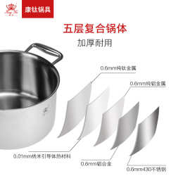 康钛纯钛汤锅炖锅 家用燃气电磁炉通用无涂层20/24cm钛合金煮粥锅