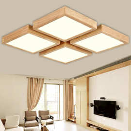 现代简约新中式实木led吸顶灯正方形卧室客厅灯具日式木艺吸顶灯