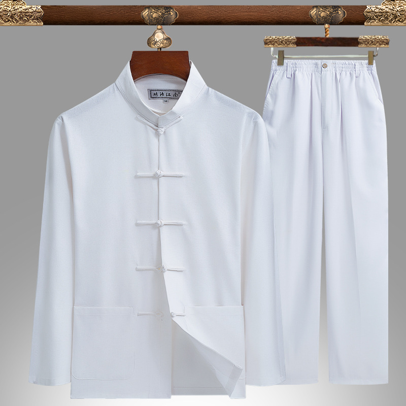 Summer Tang Suit Men's Short-Sleeve Cotton Linen Suit for Middle-Aged and Elderly Fathers and Grandfathers - Thin Summer Father's Day Clothes
