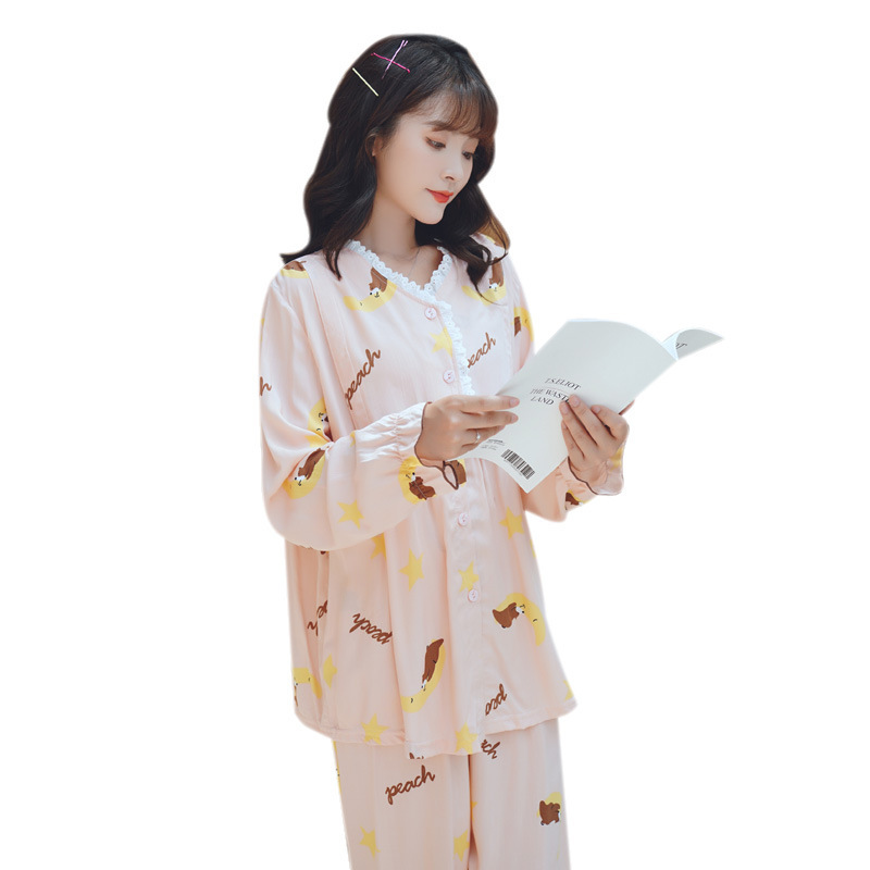 Summer Thin Moon Jacket Cotton Silk Artificial Cotton Ice Silk Concubine Nursing Pregnant Women Air Conditioning Pajamas Set